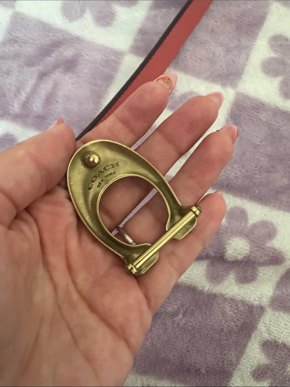 Coach Coral Leather Belt with Gold Signature Buckle